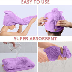 Maxoshine Hair Towel Wrap For Women-Quick Drying Microfiber Towel For Hair With Elastic Loop For Tying-Super Absorbent Head Towels (Purple)
