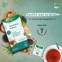 Zandu Desi Detox Kahwa Green Tea - 25 Tea Bags | Metabolism Booster & Natural Detoxifier - Supports Overall Health & Well | Enriched With 7 Powerful Herbs - Caffeine Free