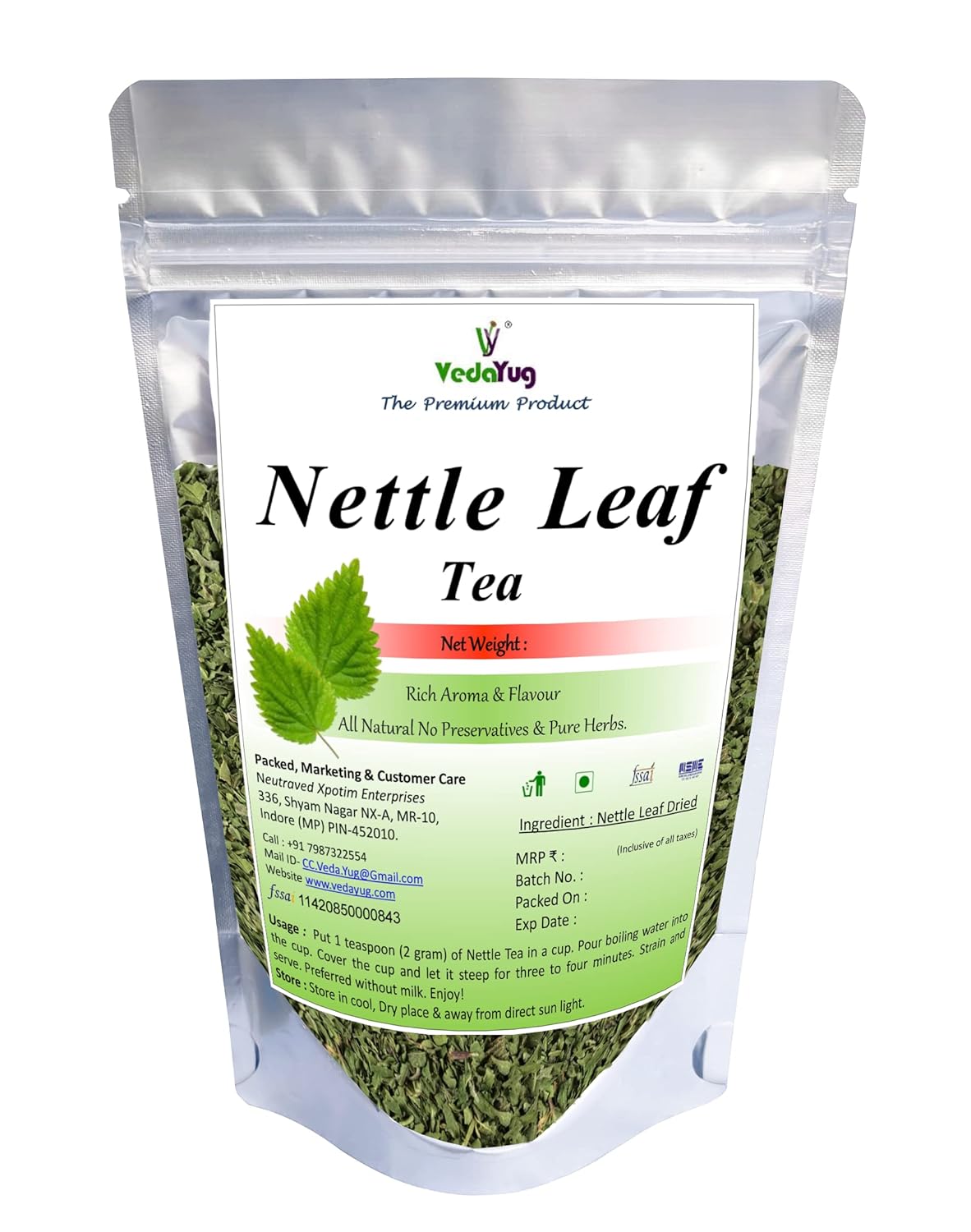 VedaYug Nettle Leaf Tea - 50gm, 1.7 Ounce | Treats Painful Muscles, Rich Aroma & Flavor - No Preservatives, No Additives