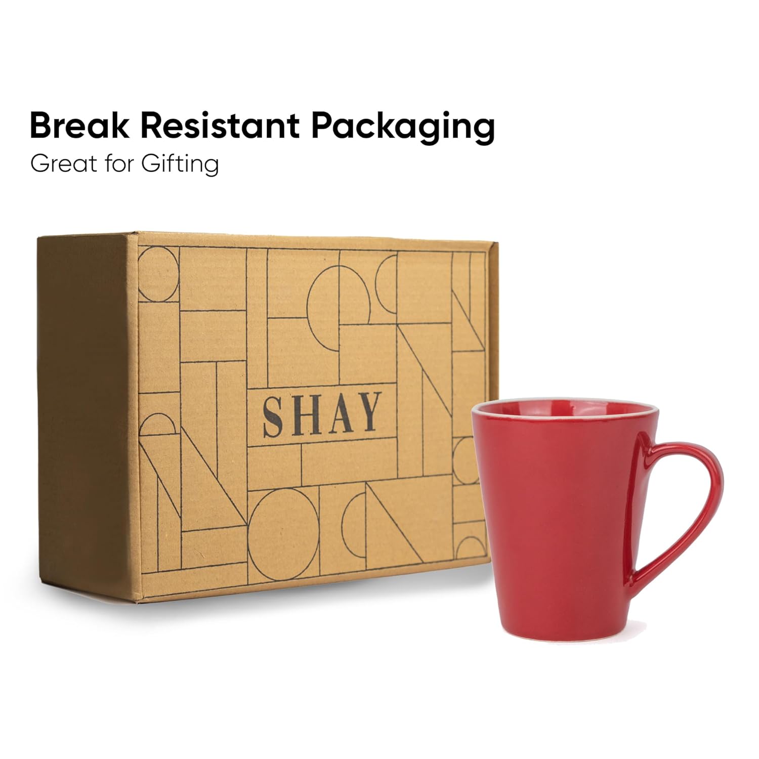 Large Ceramic Coffee Mug Set Of 2 - Red Rim, 350ml Each | Red Beauty Ceramic Mug - Tea Mug With Glossy Finish | Mug For Coffee - Ceramic Coffee Mug | Stoneware Coffee Cup - Microwave Safe