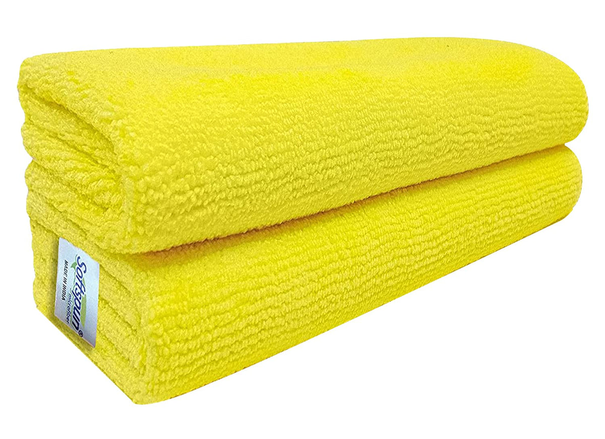 Softspun Microfiber Cleaning Cloths Towel Set 340 Gsm | Highly Absorbent Lint And Streak Free Multi-Purpose Wash Cloth For Kitchen, Car, Stainless (2 Pcs)- Yellow