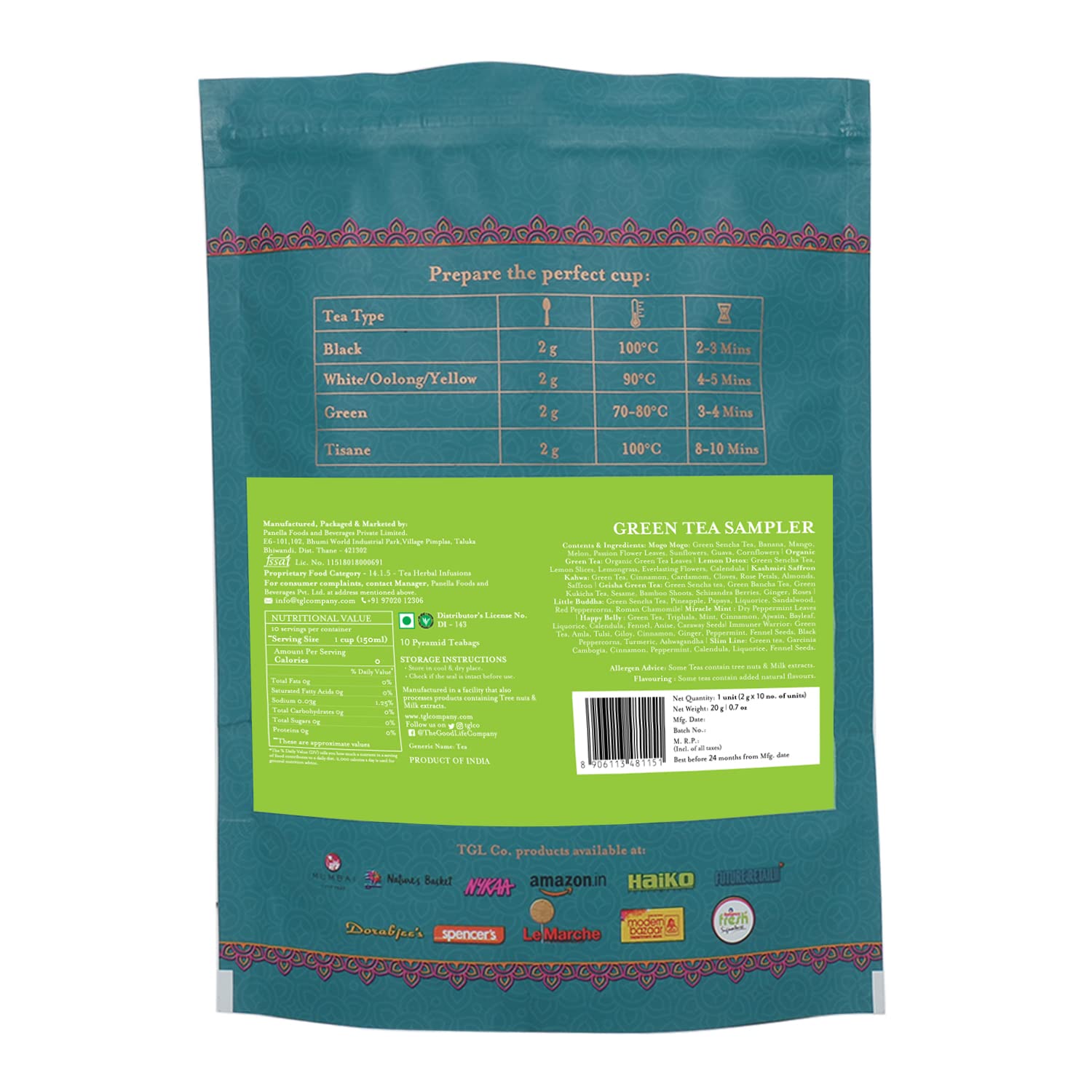 TGL Co. Green Tea Sampler Box - 20 Pyramid Tea Bags | Best Tea Sampler Gift Set For Men & Women - Natural Immunity, Improves Health, Low Caffeine