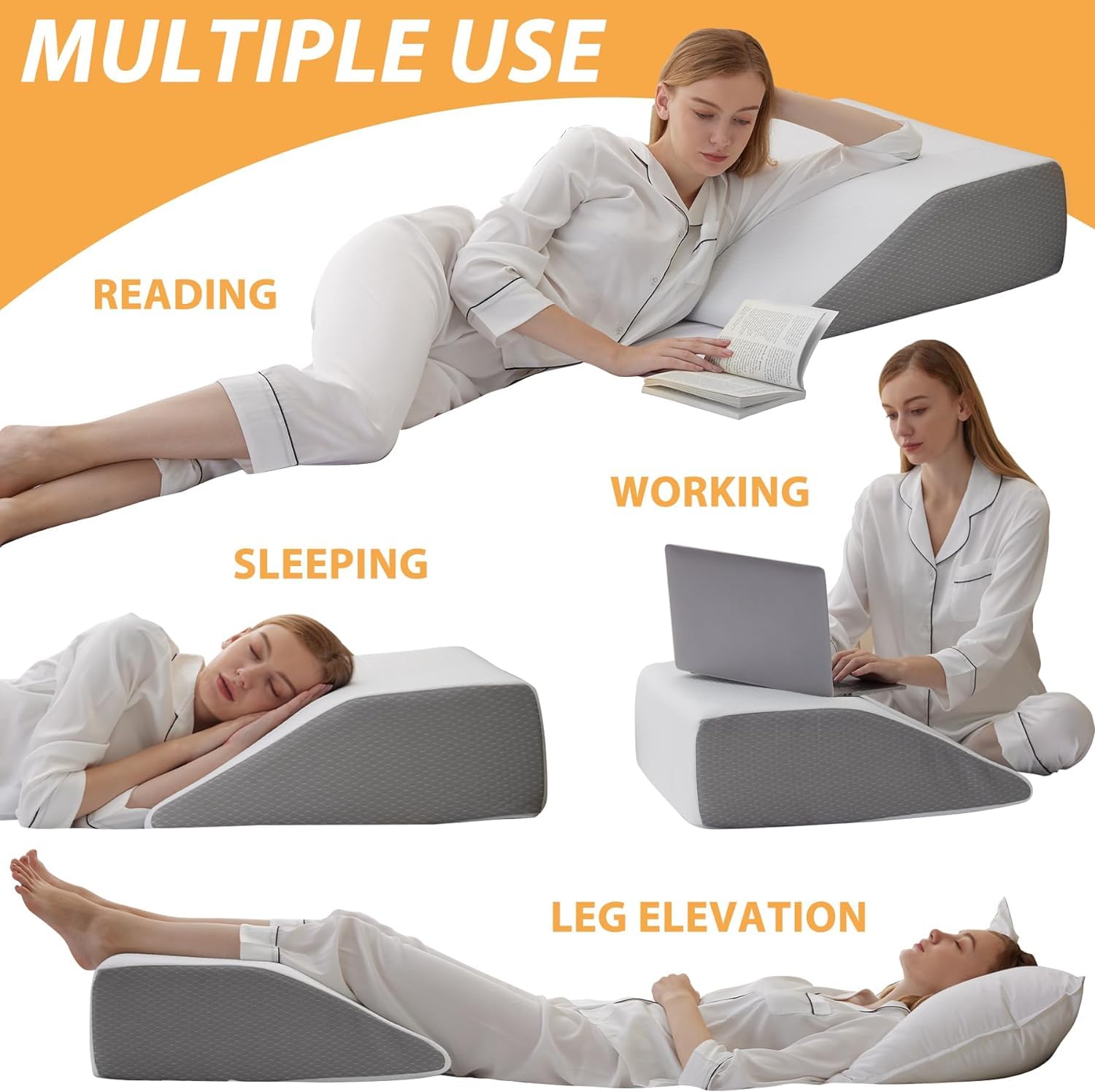 Wedge Memory Foam Pillows, Leg Pain Relief Pillow For Sleeping, Off White, Regular Size | Leg Elevator Pillow For Leg Support | Leg Wedge Cushion For Varicose Veins & Post Recovery