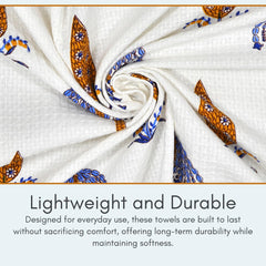 Mafatlal Madhuban Premium Waffle Cotton 1 Bath & 2 Hand Towel 700 Gsm | Hand Printed Quick Dry, Soft & Absorbent Towel (Almond) - 3 Pcs