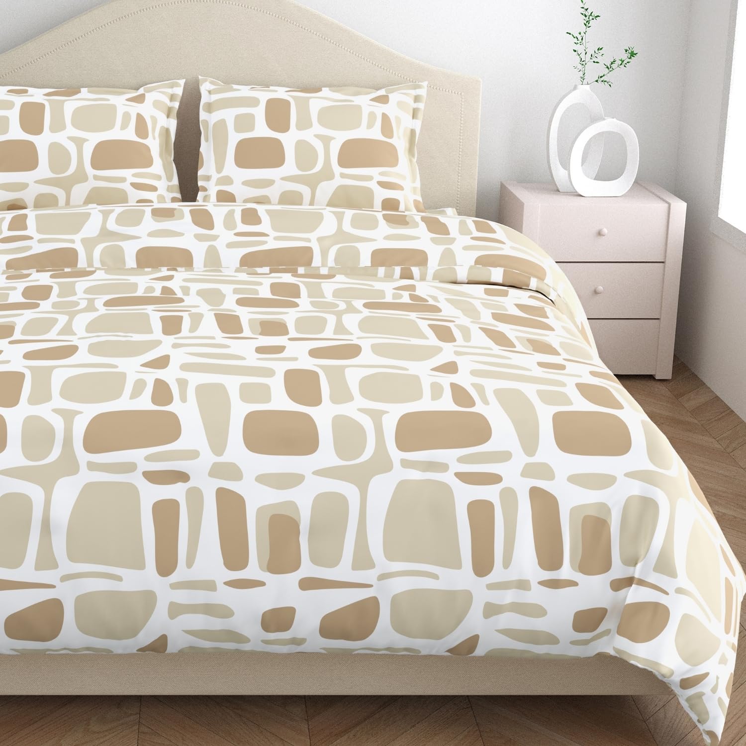 King Size Pure Cotton Floral Sheet With 2 Pillow Covers | 108 X 108 Inches, White & Brown | Perfect For Gifting On Weddings, Housewarmings, Or Anniversaries