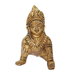 Laddu Gopal Murti, Kanha Ji Showpiece, Krishna Idol, Golden, Brass, All Occasion, Durable, Long-Lasting, Handcrafted Baby Krishna Statue