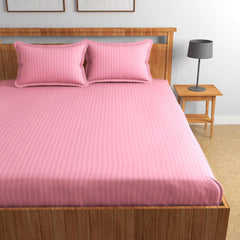 Stripe Glace Cotton 1 Double Bedsheet With 2 Pillow Cover - 90 X 90 Inches, Baby Pink | Fade Resistant & Durable Breathable & Wrinkle Free Bed Sheet