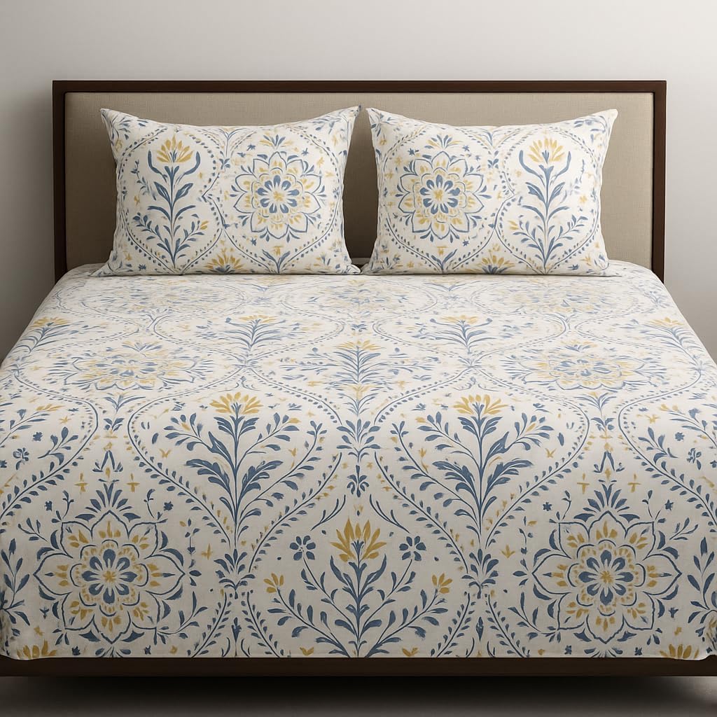 Printed Bedsheet For Queen Bed With 2 Matching Pillow Covers - 90 X 100 Inches, Multicolor | Soft, Wrinkle-Free, Soft Touch & Skin Friendly