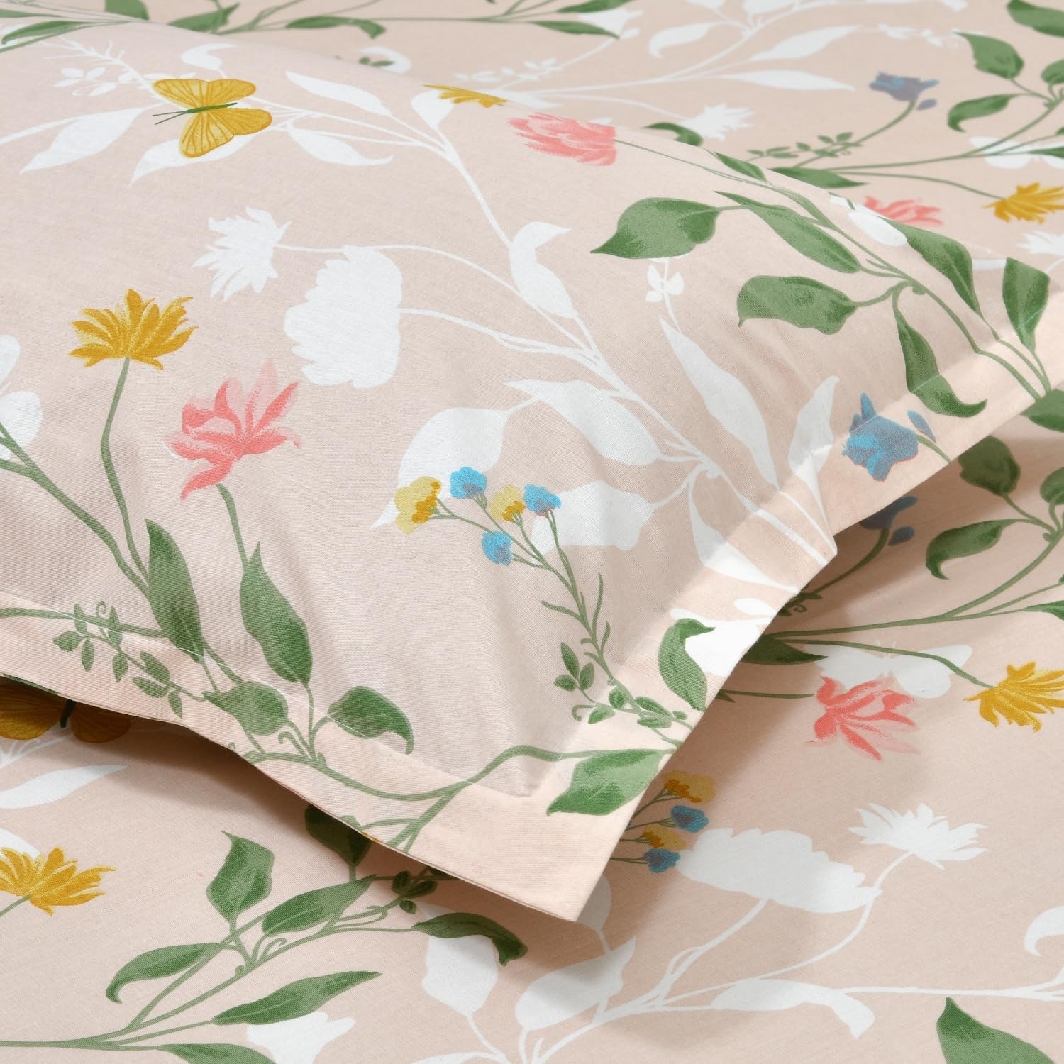 Queen Size Bed For Elastic Fitted Bedsheet With 2 Pillow Covers | 50 X 78 X 10 Inches, Blush & Green | Softness, Durability & Comfort | Perfect For Everyday Use