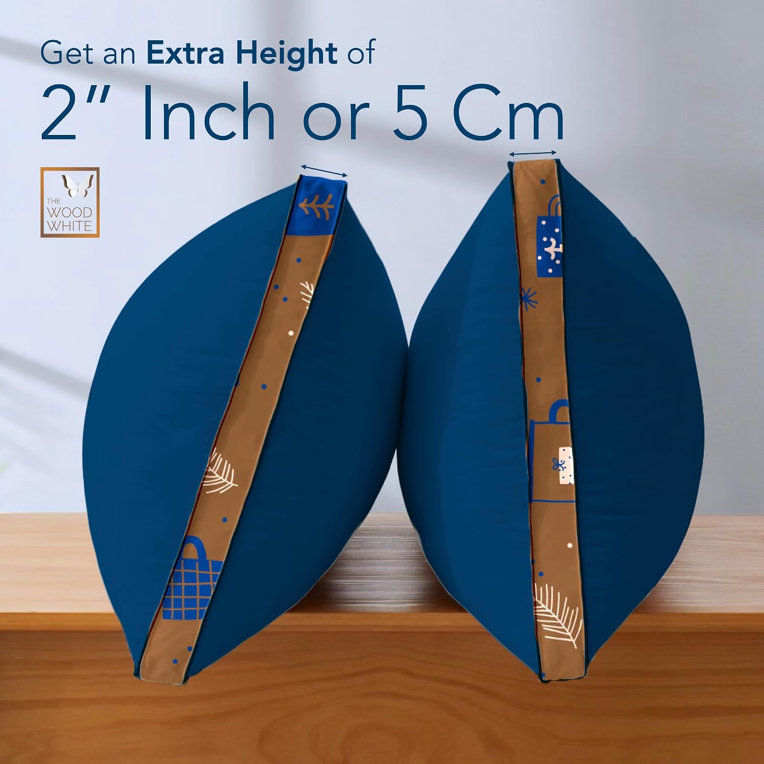 Soft Microfiber High Loft Pillow, Neck Support, Sleep Well In 43 X 69 Cm | Printed Gusset Of Extra 5 Cm Height For Soft Comfortable Sleep, Blue Dream | Bed Pillow, Supportive - Set Of 2