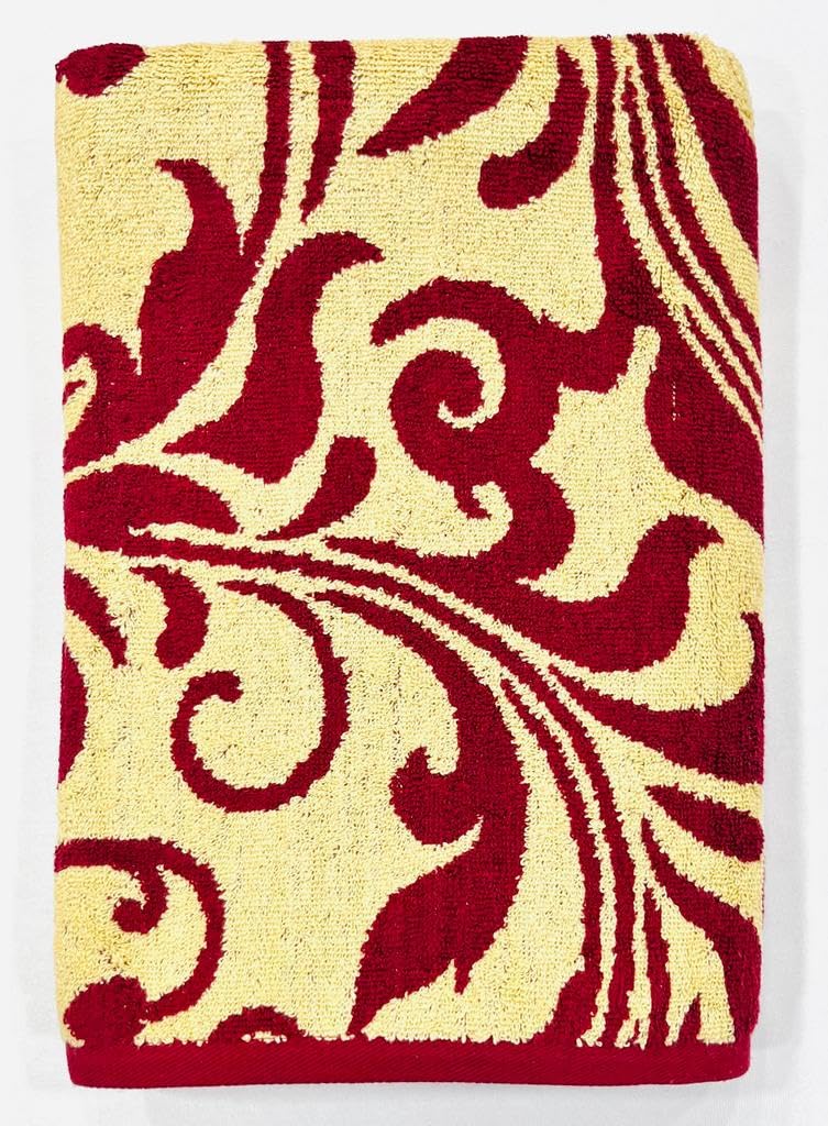 Bombay Dyeing Gama 450 Gsm | 100% Cotton Large Size Bath Towel Collection (Gama Large Floral) - Mahroon