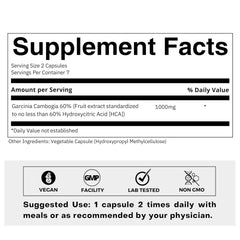 Folius Labs Pure Garcinia Cambogia Extract Supplement 500mg 100% Natural Hca Extract Concentrated To 60% - Supports Healthy Digestion & Metabolism | 14 Capsules 50gm 0.1lbs