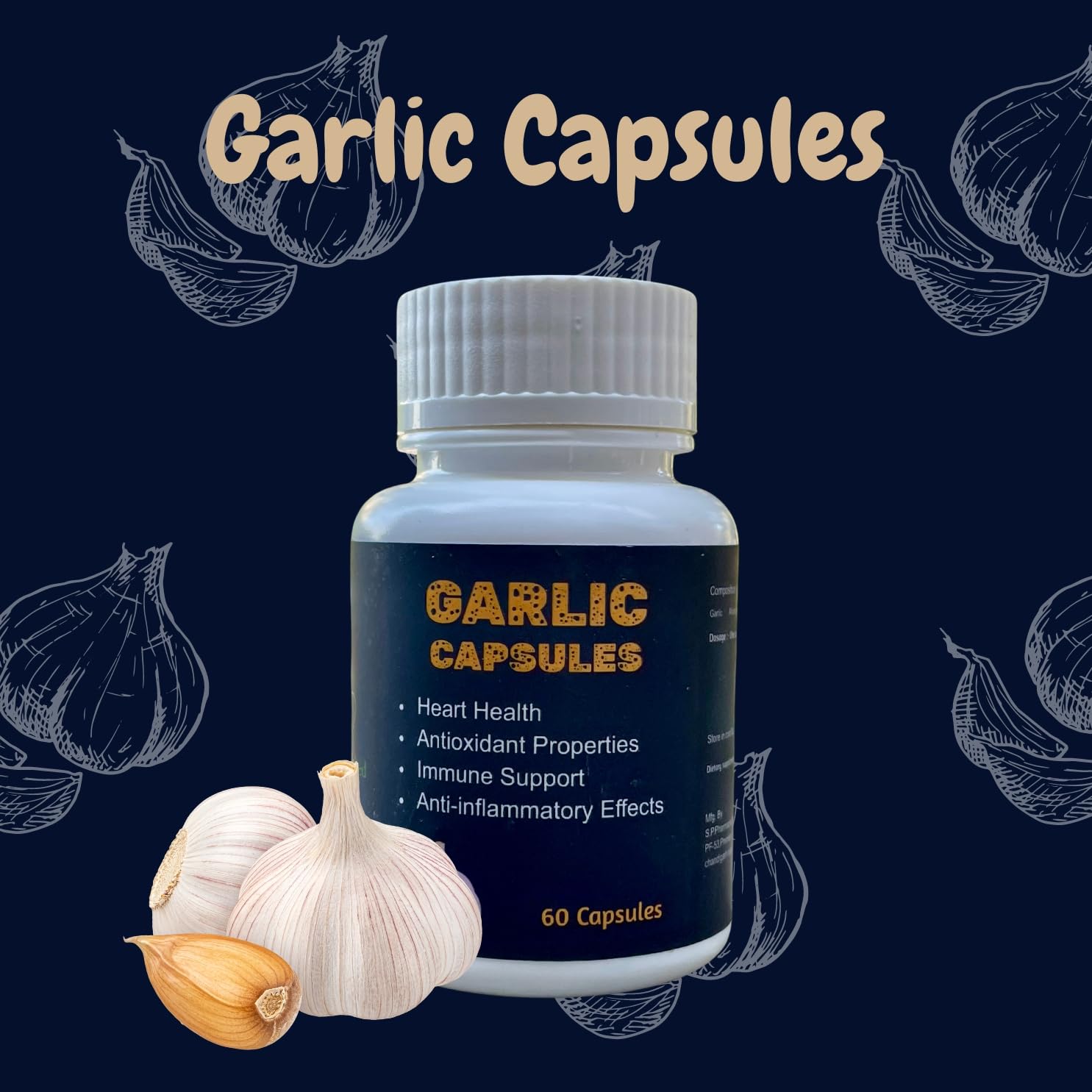Looks United Ayurvedic Garlic Nutritional Supplement Capsules, For Overall Health & Well - Being | 60 Capsules 100gm 0.2lbs Each Pack Of 2