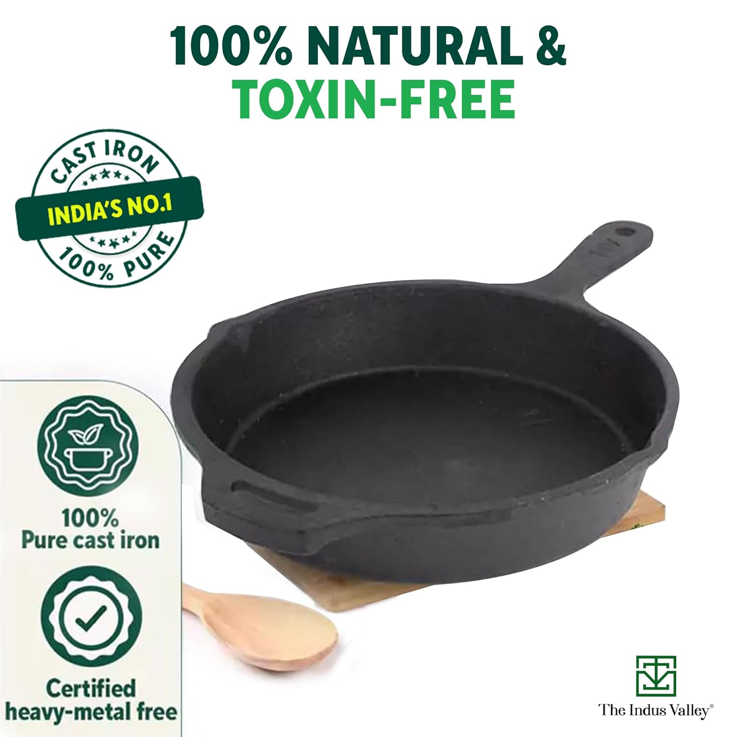 Pre-Seasoned Black Cast Iron Fry Pan Or Skillet With Silicone Grip - Medium 25cm, 10 Inch, 1.6 Ltr, 2.4 Kg | Induction Friendly, Nonstick Fry Pan, 100% Pure & Toxin Free, No Chemical Coating