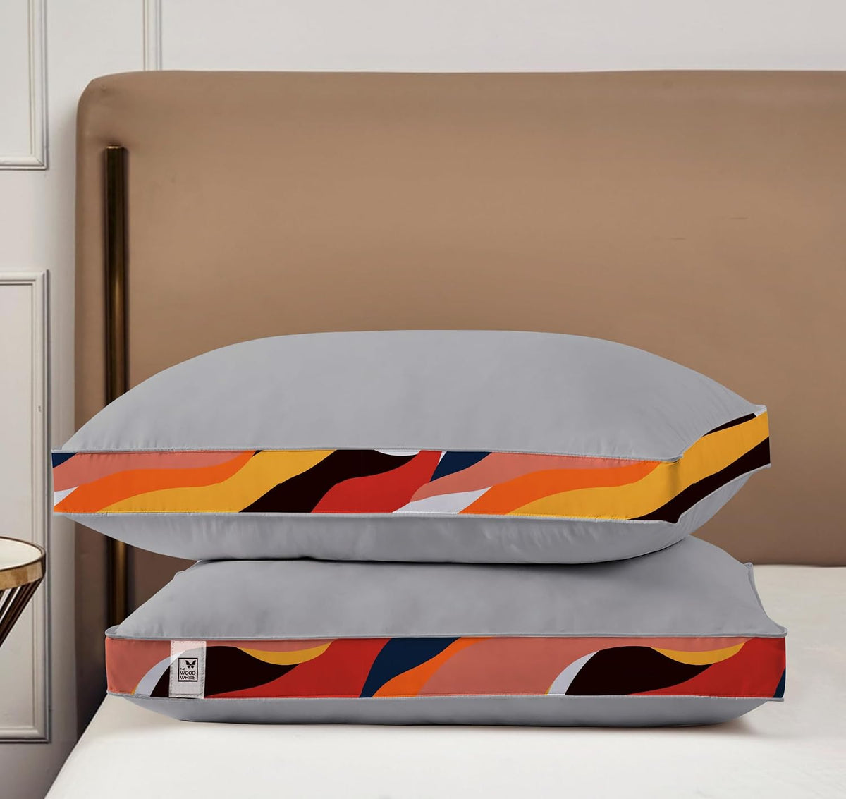 Soft Microfiber High Loft Pillow, Neck Support, Sleep Well In 43 X 69 Cm | Printed Gusset Of Extra 5 Cm Height For Soft Comfortable Sleep, Silver Palette | Bed Pillow, Supportive - Set Of 2
