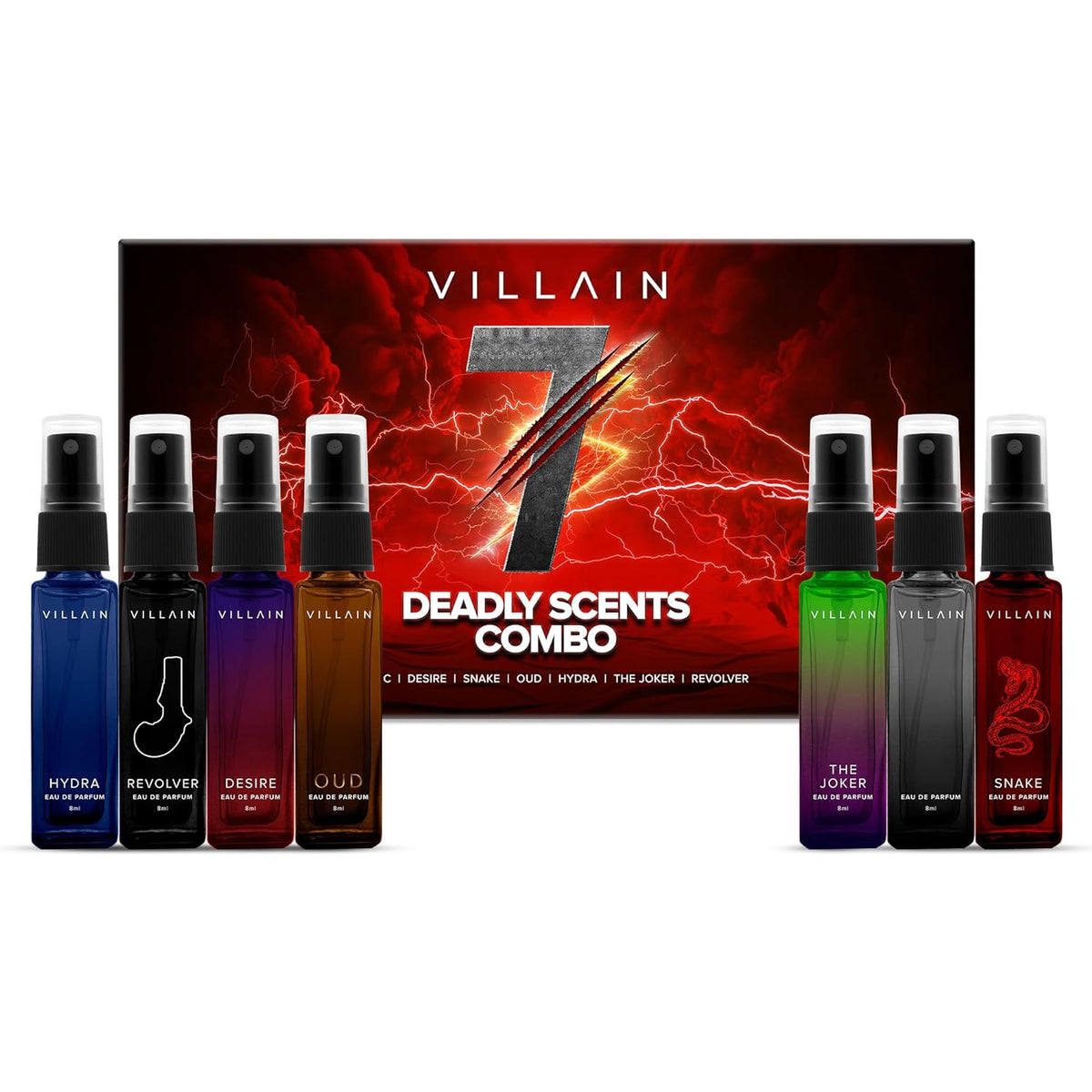 Villain 7 Deadly Scents Combo Trial Pack Of 7 X 0.27 Fl.oz. | Pocket Perfume For Men | Eau De Parfums