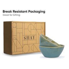 Ceramic Serving Medium Bowls Set Of 2 Pieces - 850ml Each, Green Blue Reactive | Premium Ceramic Bowls - Medium Size | Microwave Safe Bowls - Bowl Sets With Glossy Finish | Ceramic Bowls