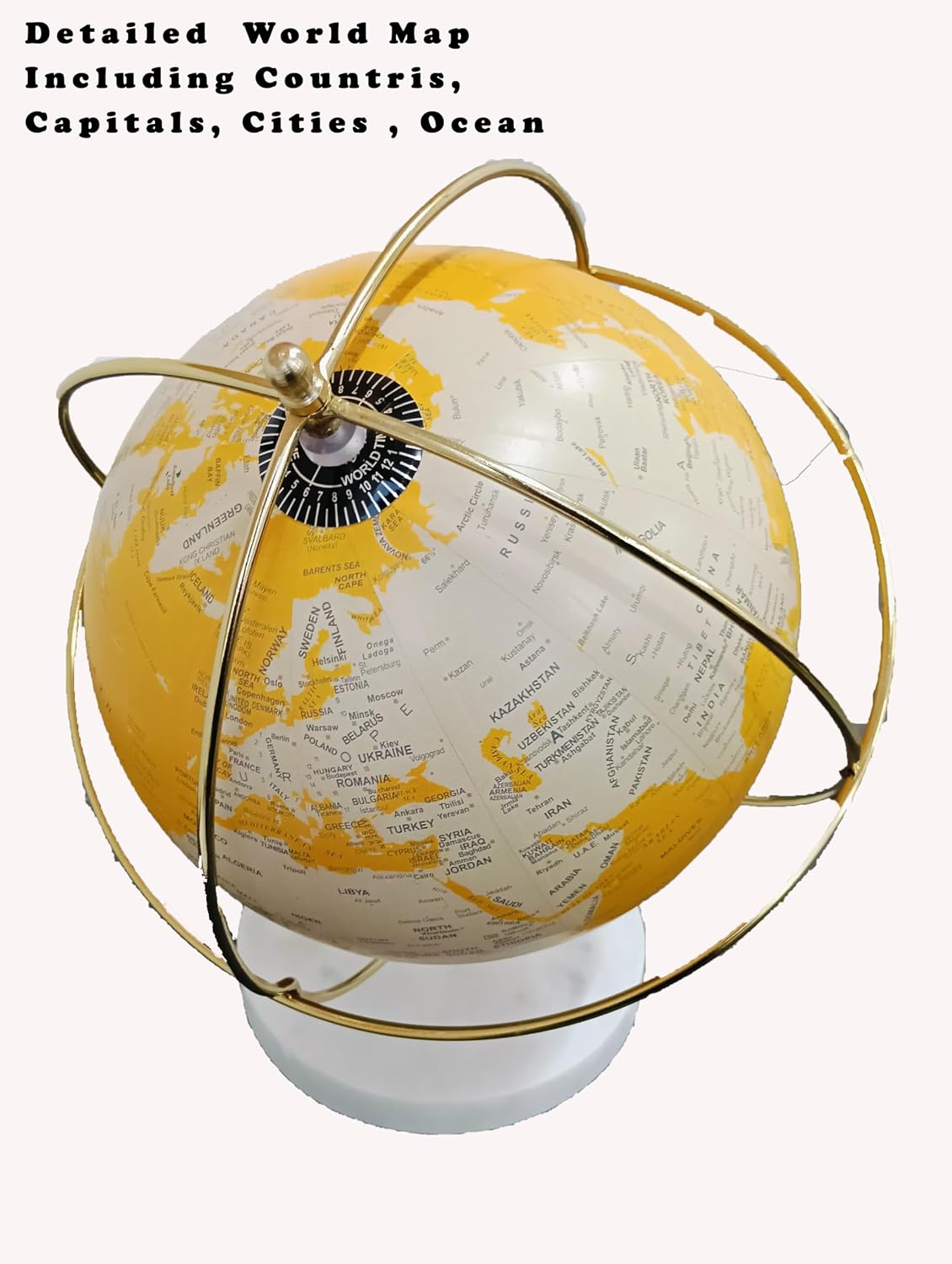 Rotating World Globe 8inch With Metal Ring & Marble Stand For Show Pieces For Home Decor, Office Decor, Study Table Decor Items, Birthday, Party Gifts & Anniversary, Pack Of 1
