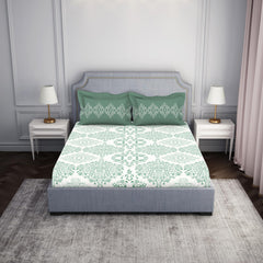 100% Cotton Bedsheet For Double Bed With 2 Pillow Cover - 88 X 100 Inches, Green & White | Breathable & Super Soft | All Seasons & Easy To Wash