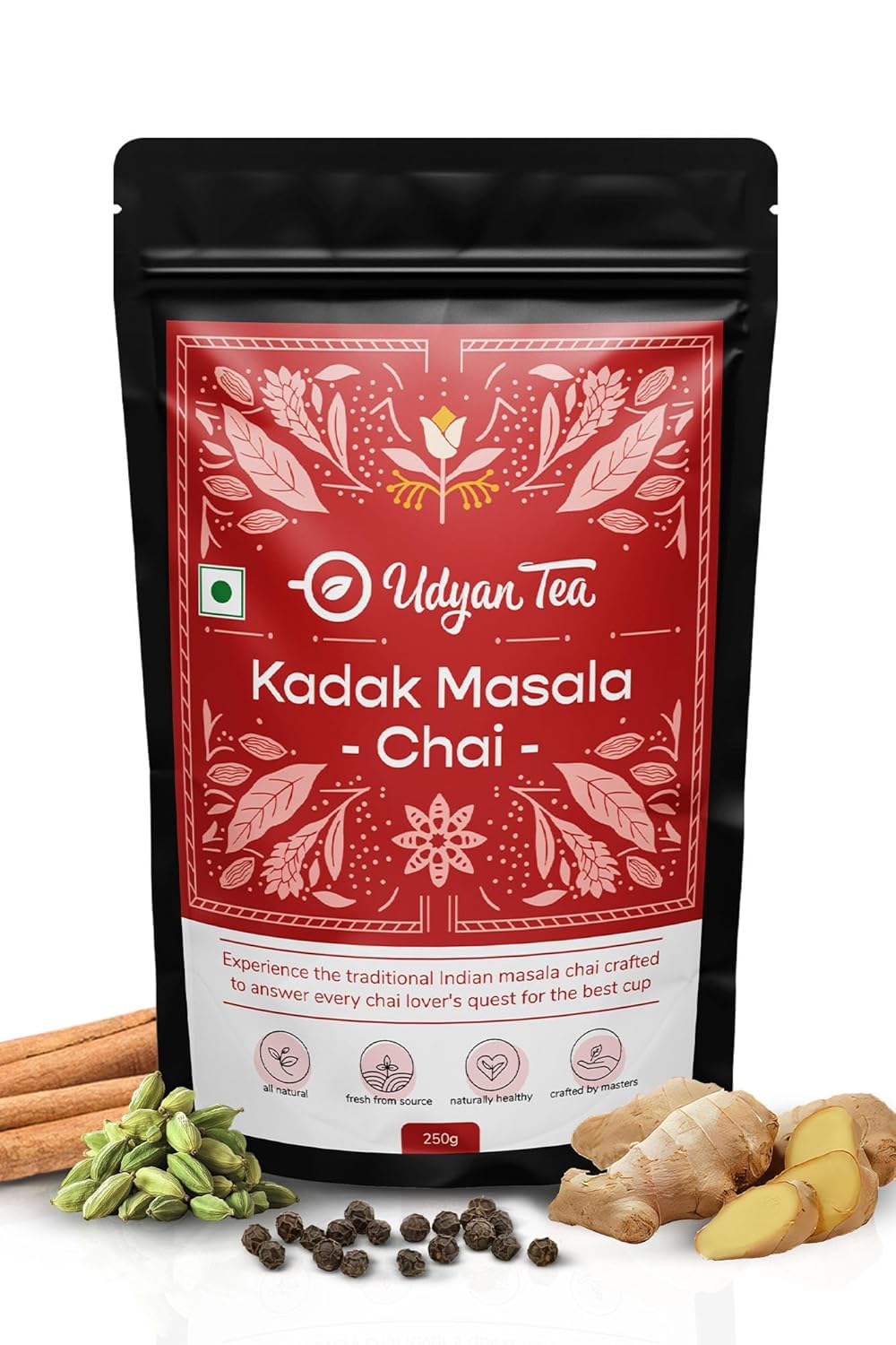 Udyan Tea Kadak Masala Chai - 250gm, 8.8 Ounce | Premium Blend With Fresh Tea Leaves & Real Spices - Authentic Indian Masala Chai Latte | High Caffeine Loose Leaves