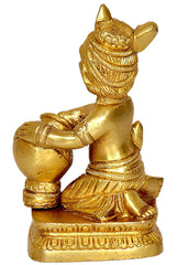 Laddoo Gopal Ji, Bal Krishna Idol, Makhan Chor Statue, Brass, Gold - 4.5 Inch, Bal Krishna Murti, Clean With Soft & Dry Cloth, Beautiful Kanha Ji Statue