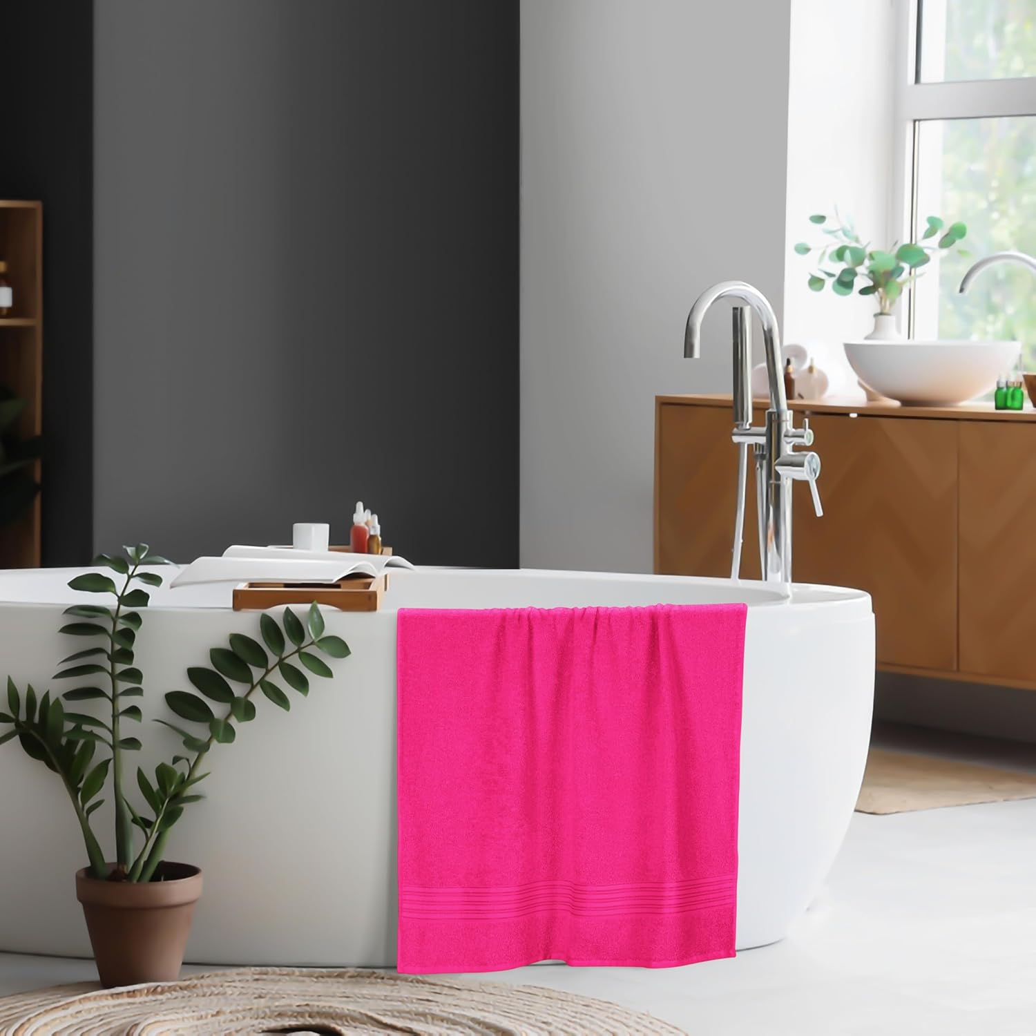 Boutiquo 100% Cotton Bath Towel 500 Gsm | Compact Quick Dry Lightweight Soft & Highly Absorbent Large Size Bath Towel - Hot Pink