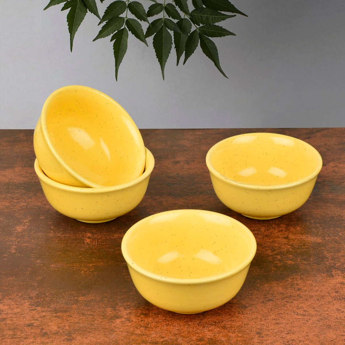 Golden Glow Collection Premium Ceramic Dinner Serving Bowls Set Of 4 - Yellow, 160ml Each | Vegetable & Dessert Serving Bowls - Ceramic Katoris