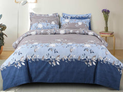 1 King Size Elastic Fitted Bedsheet With 2 Pillow Cover + Comforter - 72 X 78 Inches, Blue & Grey | Suitable For All-Season Use | Soft To Touch, Light Weight