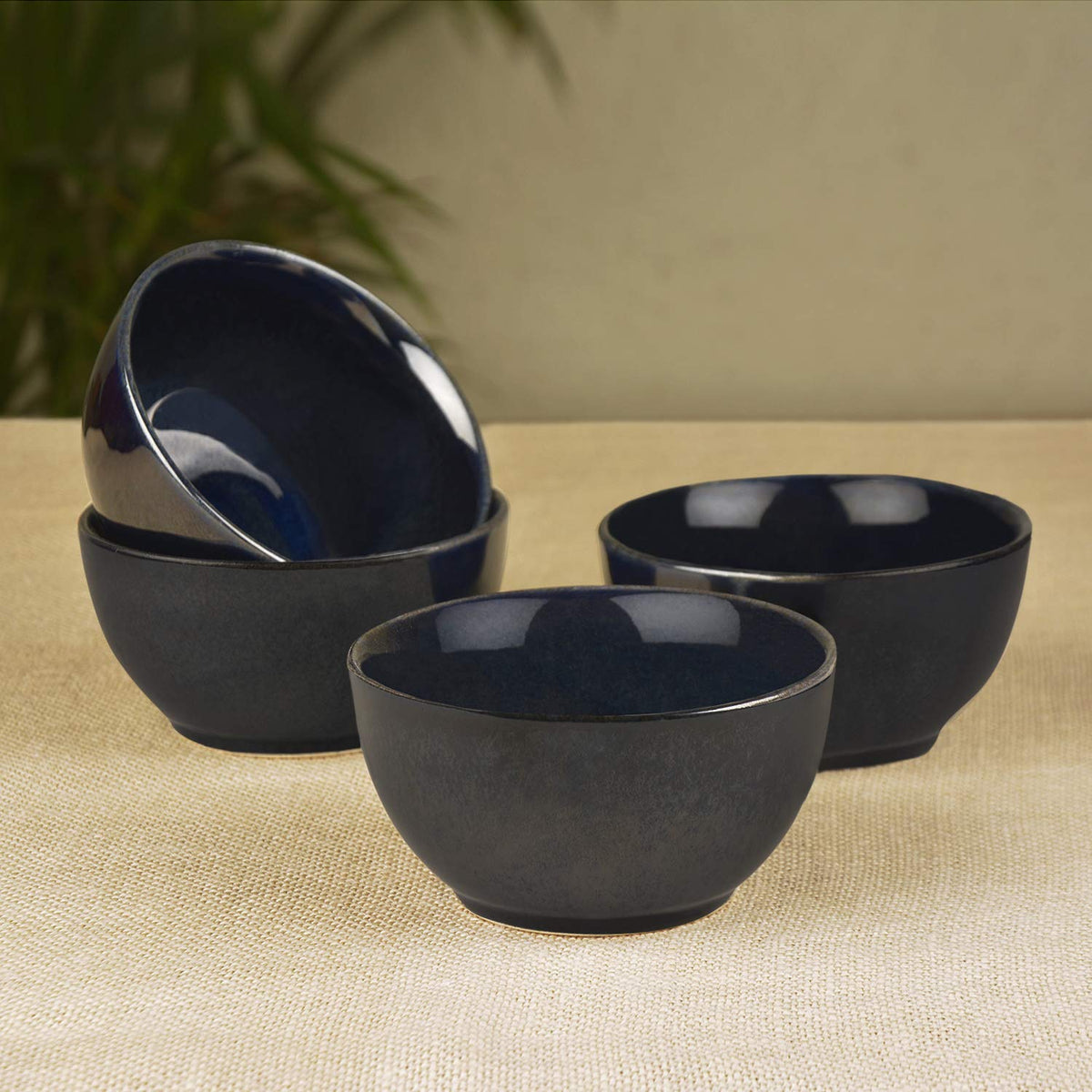 The Luxe Ceramic Hand Glazed Dinner Serving Bowls Set Of 4 - 200ml Each, Navy Blue | Salad Bowls - Ceramic Vegetable Serving Bowls | Dessert Bowls