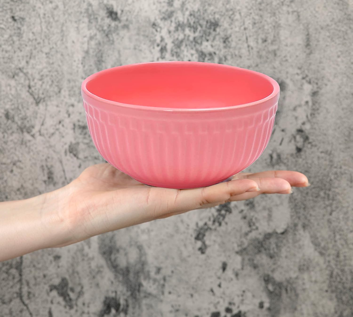 Ceramic “Strip” Handcrafted Multipurpose Serving Bowl Katoris Set Of 2 - 450ml Each, Pink | Cereal Bowl, Soup Bowl, Salad Bowl - Dishwasher & Microwave Safe