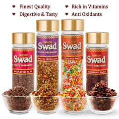Panjon Swad Navratan Mix Mukhwas, Coloured Saunf, Royal Fresh, Roasted Saunf Pachak Candy Mouth Freshener 500gm, (125gm *4 Bottle)
