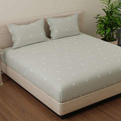 Bedsheets For King Size Bed Cotton With 2 Pillow Covers - 72 X 78 Inches, Sage Green & White | All Around Elastic Fitted | Long Lasting & Soft To Touch