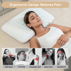 Memory Foam Pillow, Orthopedic Pillow For Sleeping, White, Thin Size - 4 Inch | With Removable Washable Jacquard Cover, Neck Support, Cooling, Hypoallergenic, Adjustable - Pack Of 1