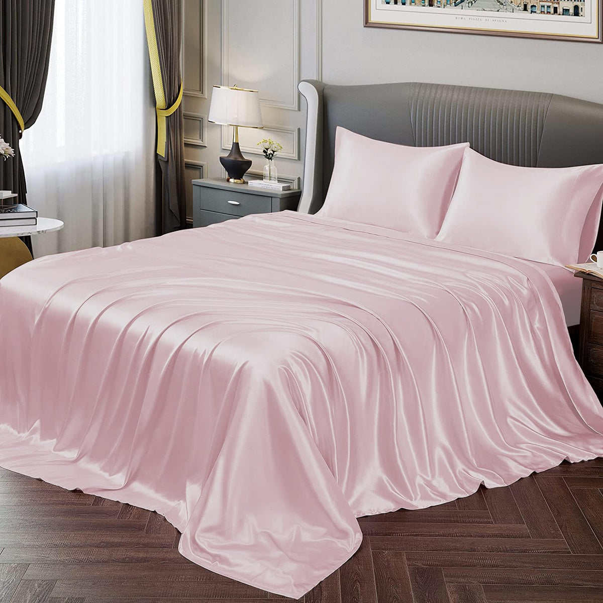 1 Double Bedsheet For King Size With 2 Pillow Covers - 108 X 108 Inches, Baby Pink | Perfect For Romantic Night, Excellent Gift For All Celebrations Bedsheet