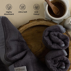 Mush 100% Bamboo Face & Hand Towel 450 Gsm | Ultra Soft, Absorbent, Quick Dry Towels For Facewash, Gym, Pool, Sports, & Travel - Grey (Pack Of 2)