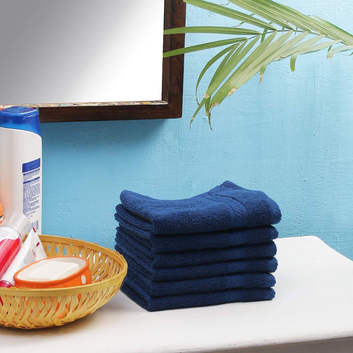 Fresh From Loom Face Towel 500 Gsm | 100% Cotton Ultra Soft, Absorbent & Quick Dry Towel For Facewash (Navy Blue) - Set Of 6 Pcs