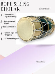12 Inches Wooden Rope & Ring Baby Dholak - Multicolor | Perfectly Symmetric Round Dholak - Dholak For Festival, Wedding, Satsang | Very Easy To Tune