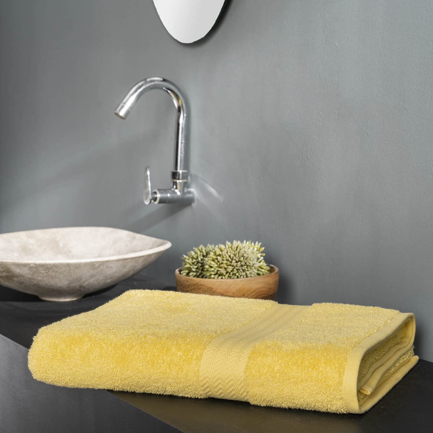 Ddecor Live Beautiful 100% Cotton Bath Towel 500 Gsm | Large Size Bath Towel Soft & Absorbent For Men & Women (Yellow)