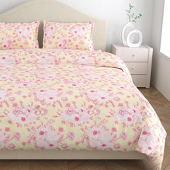Flat Bedsheet Queen Size Bed With 2 Pillow Covers - 100 X 90 Inches, Cream & Pink | Soft, Breathable & Durable | Skin-Friendly & Durable