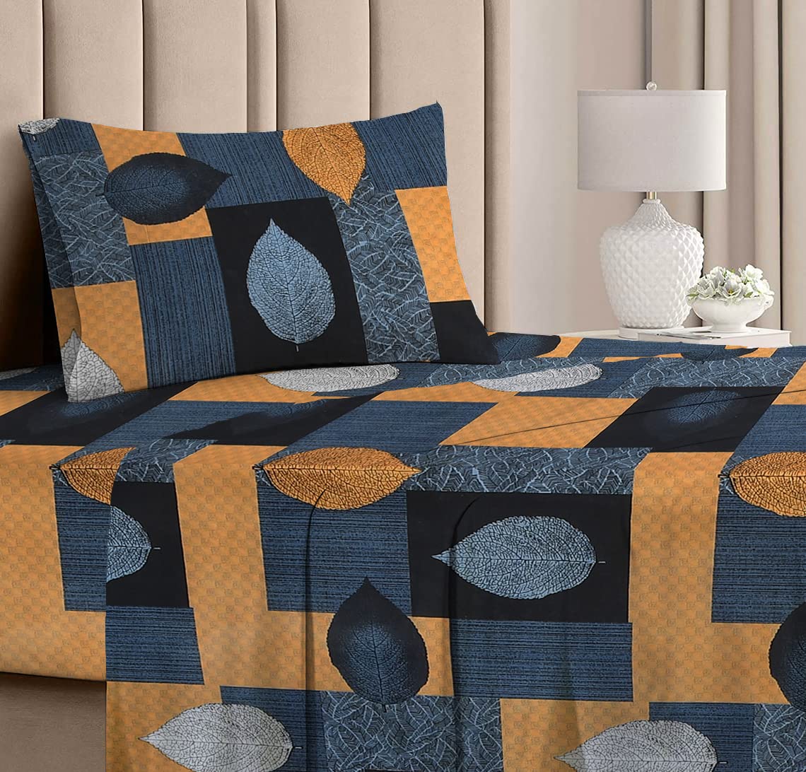 100% Cotton Single Bedsheets With 1 King Size Pillow Cover | 60 X 90 Inches, Multicolor - Super Soft Premium Brushed Glace Cotton Bedsheet, Breathable & Wrinkle Free