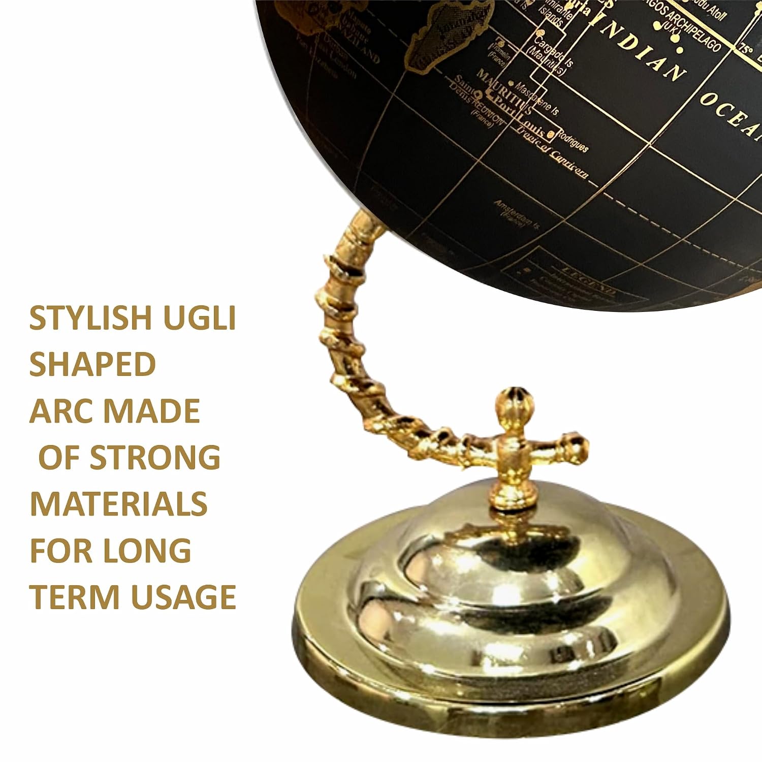 Big 10 Inch World Map Globe With Stylish Stand For Home, Living, Bedroom & Hall Decor, Office Table, Kids Room, Educational Tool, Showpiece - Gold Black, Pack Of 1