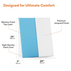 Wedge Pillow, Memory Foam Pillow, Back Support, White, Large Size - 7 Inch | Wedge Cushion For Acid Reflux, Gerd, Snoring, Post Surgery, Pregnancy & Relaxing In Bed, Removable Cover
