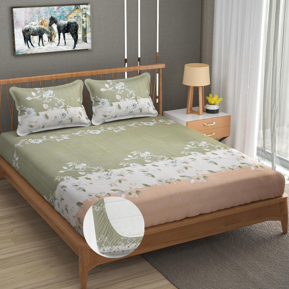 King Size Elastic Fitted Bedsheets With 2 Pillow Covers - 72 X 78 X 10 Inches, Multicolor | Soft Wrinkle Free & Breathable Elastic Bedsheets - Durable & Long Lasting Bedsheet