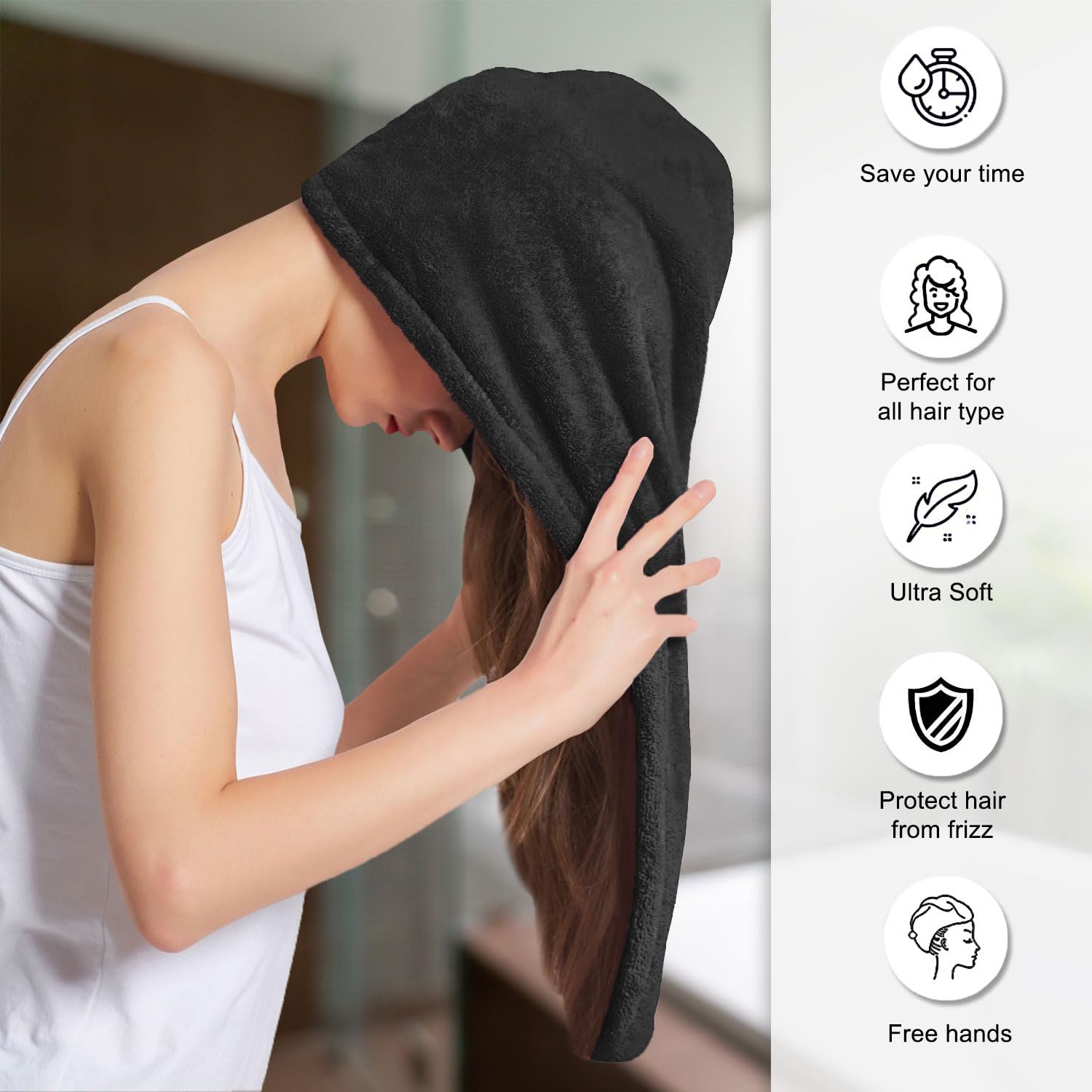 Sassoon Venir Microfiber Hair Wrap Towel 450 Gsm | For Women With Smooth Texture Super Absorbent Quick Dry Hair Turban (Black)
