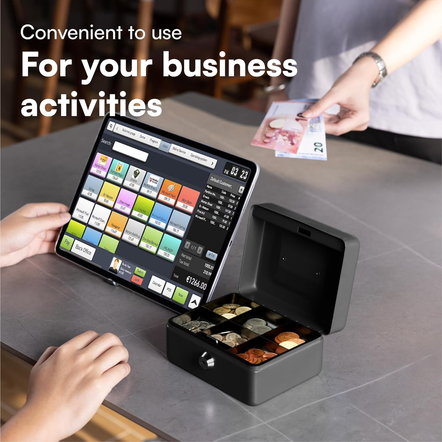 Small Cash Box, With Key Lock With Coin Trey, Portable, 6" Petty Cash Box, Money Safe Box, Colour - Black, Material - Alloy Steel