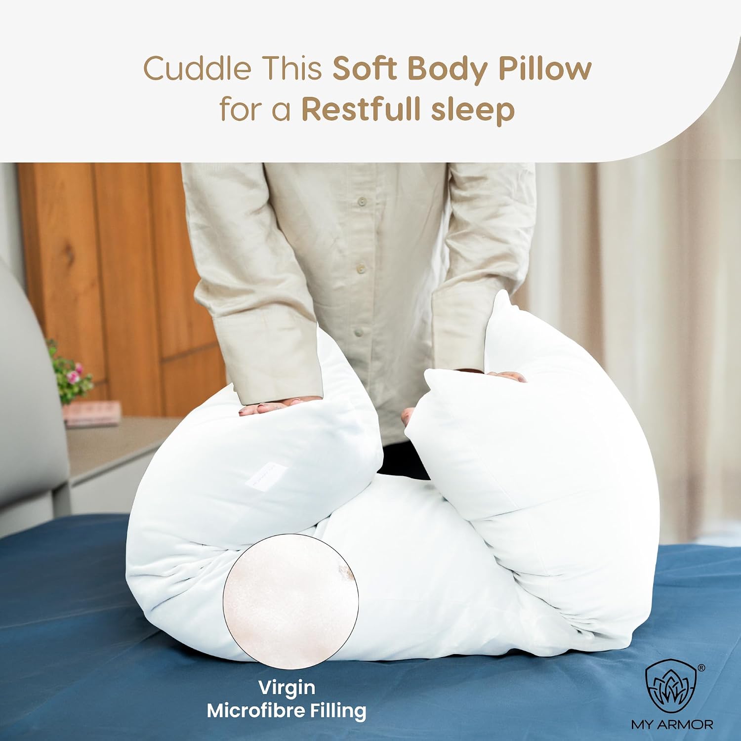 Microfiber Body Side Pillow For Sleeping For Pregnancy, White - 53 X 16 Inches | Long Cuddle Pillow For Hugging, Relaxing, Washable Cover, Inner Cover, Adjustable, Multipurpose Pillow