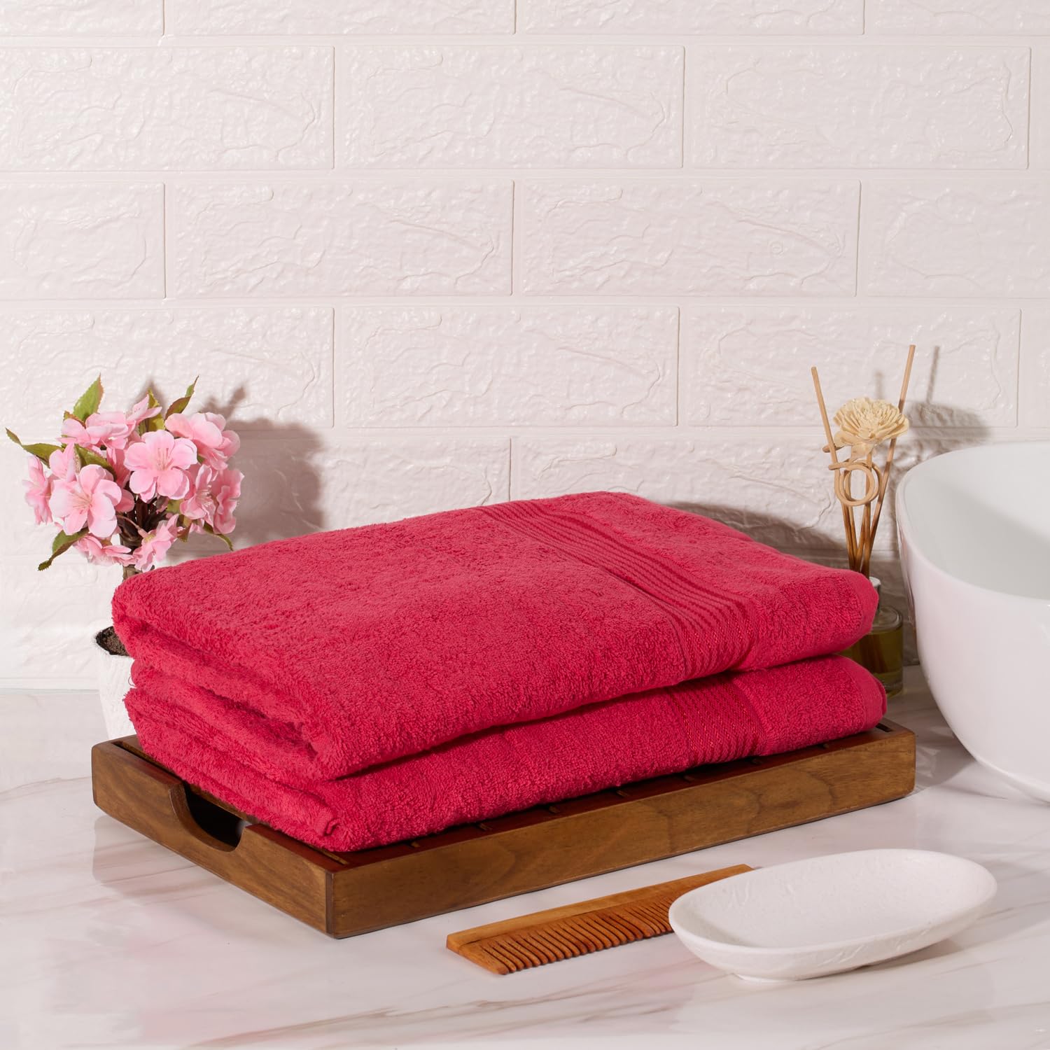 Kopa By Bianca 100% Cotton Soft Terry Towel Bath Towel L D`Ross 900 Gsm | Super Absorbent, Lightweight, Odour Free Bath Towel (Red) - 2 Pcs