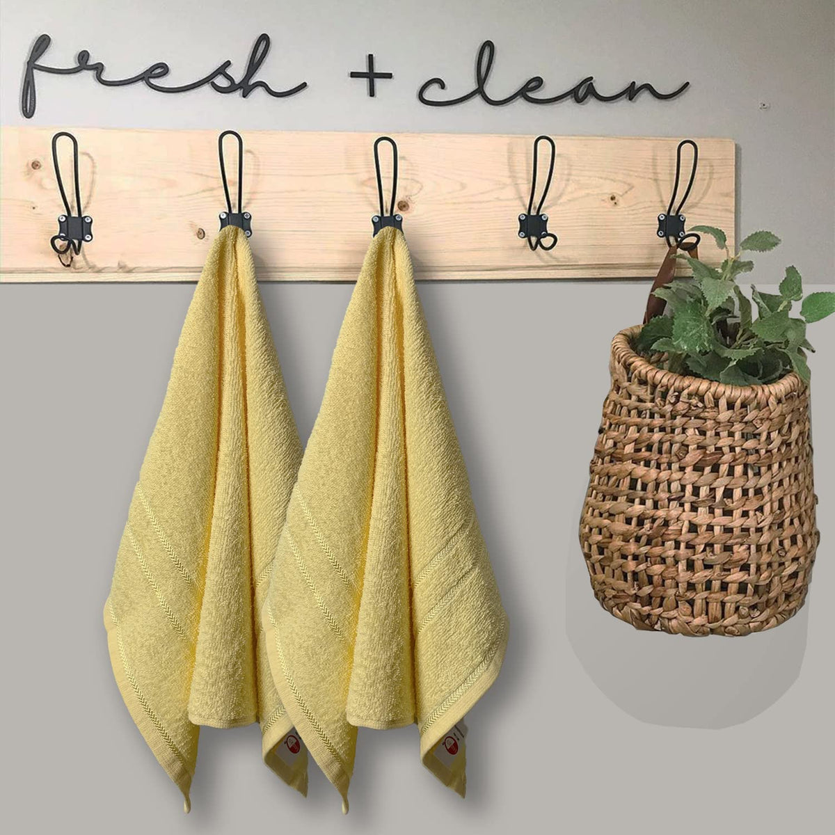 Sassoon Melrose 100% Cotton Hand Towel 400 Gsm | Highly Absorbent, Soft Material Perfect For Daily Use (Lemon) -2 Piece