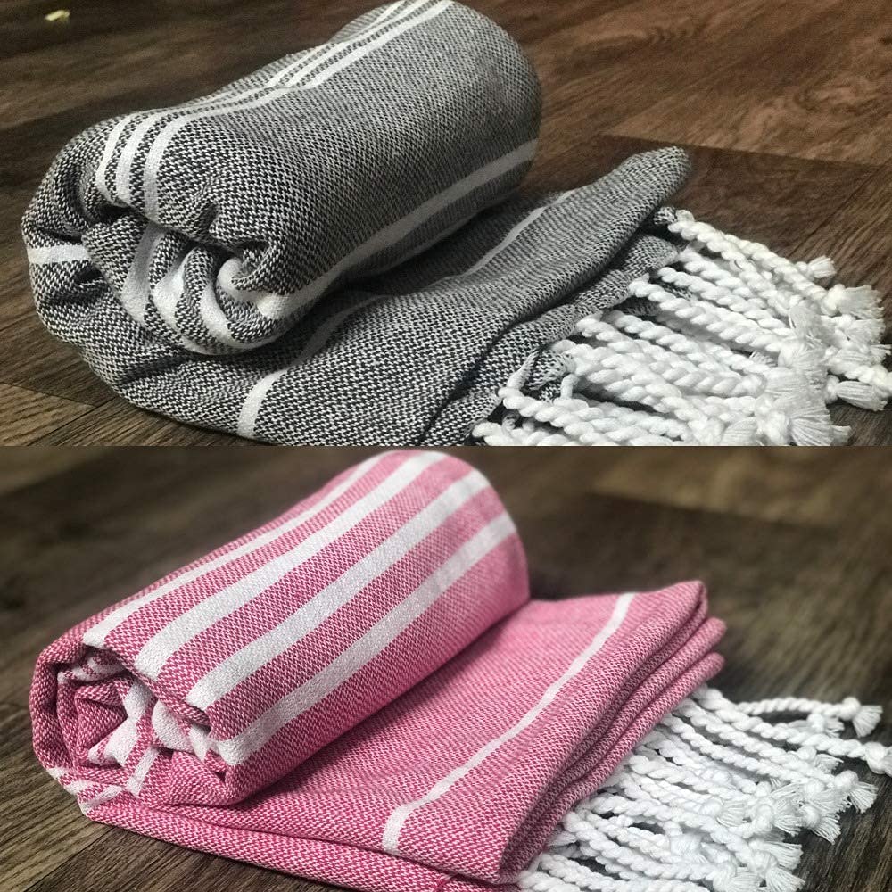 Rosslyn Bath/Beach Towel 700 Gsm | Ultra Soft, Absorbent & Quick Dry Bath Towel (Pink & Grey) - 2 Pcs
