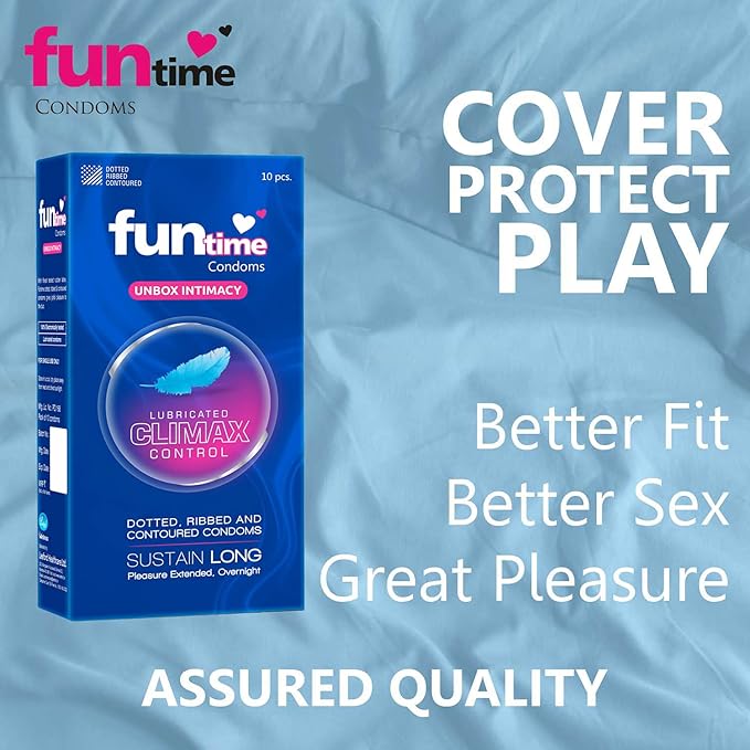 Fun Time Climax Control Condoms | Dotted, Long-lasting Pleasure | Pack Of 3 (10 Counts Each)